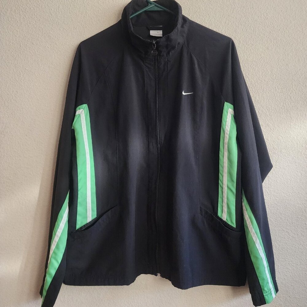 Nike Jacket Mens Extra Large Black Green Full Zip Track Athletic Swoosh Logo XL